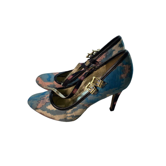 Anthropologie Miss Albright Specialty Ikat Heels Double Strap Size 7 - Picture 1 of 9